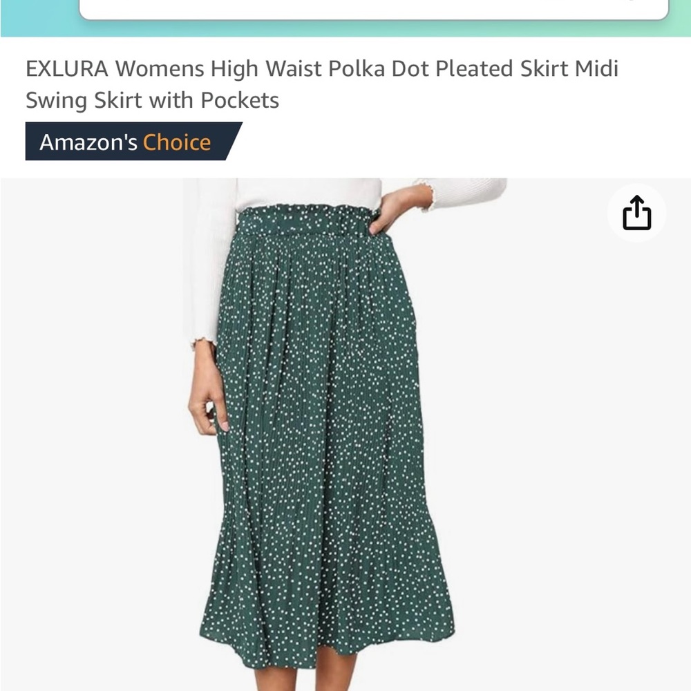 High waisted pleated polka dot skirt. Green and white. Size L.